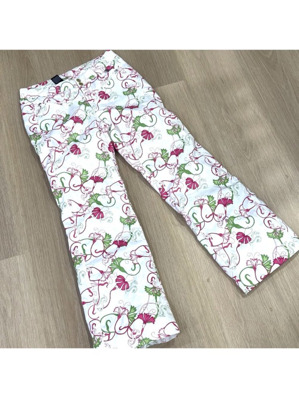 NILS Ski Snowboard Pants Womens 6 White Floral Lined Mid Rise Sportswear